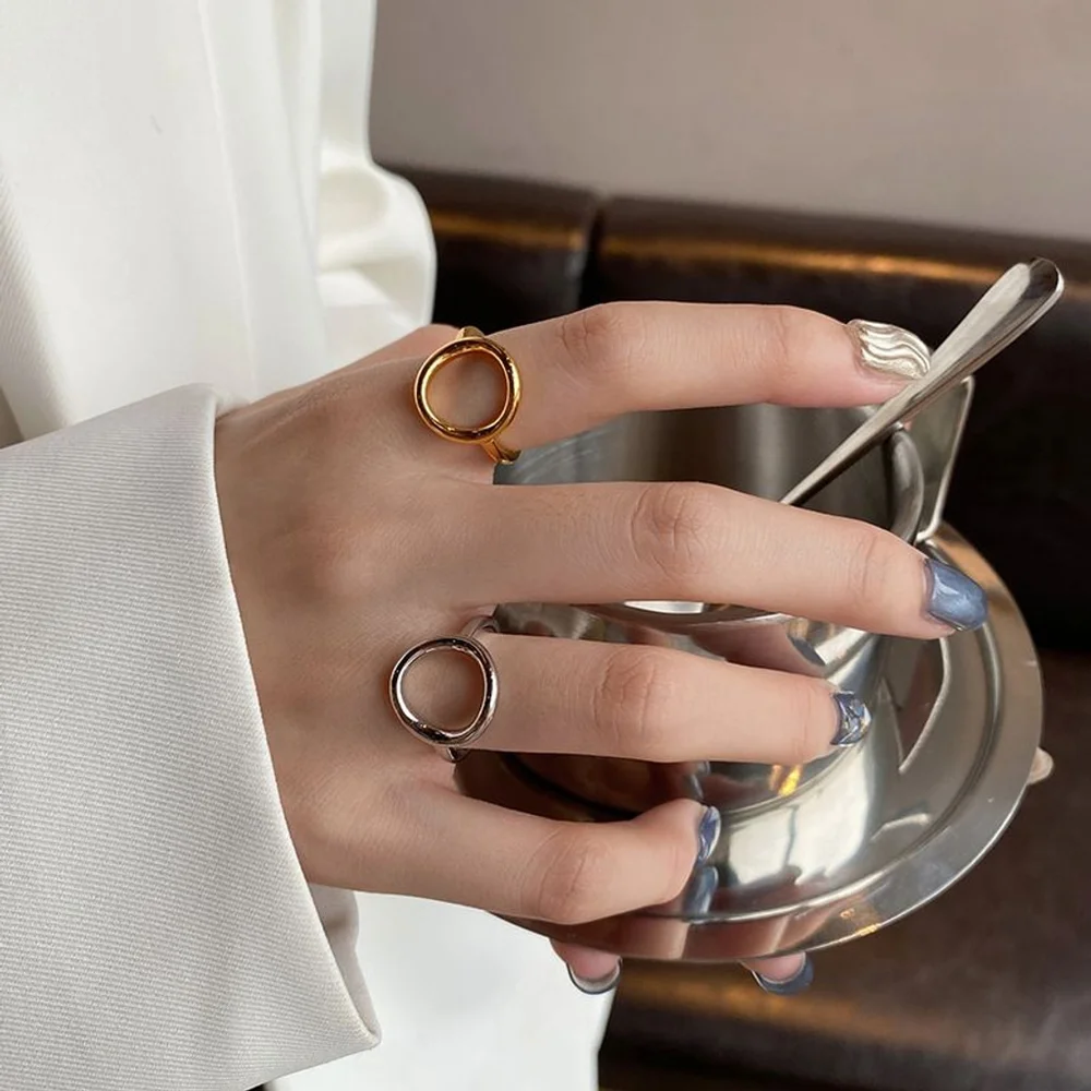 NEW Women's Solid Circle Ring Adjustable‎ Gold Plated S925